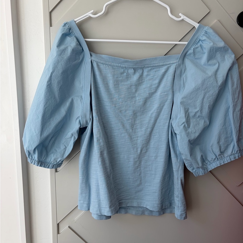 Nation Los Angeles Naya Top Powder Blue Puff Sleeve Square Neck XL Anthropologie - Picture 5 of 6